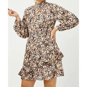 HAYDEN LOS ANGELES FOLIAGE PRINT LONG SLEEVE COLLAR ASYMMETRIC DRESS SZ L